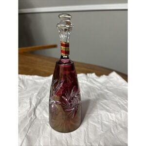 Vintage Echt Bleikristall Ruby Red Cut to Clear Crystal Bell W. Germany 6.5 In